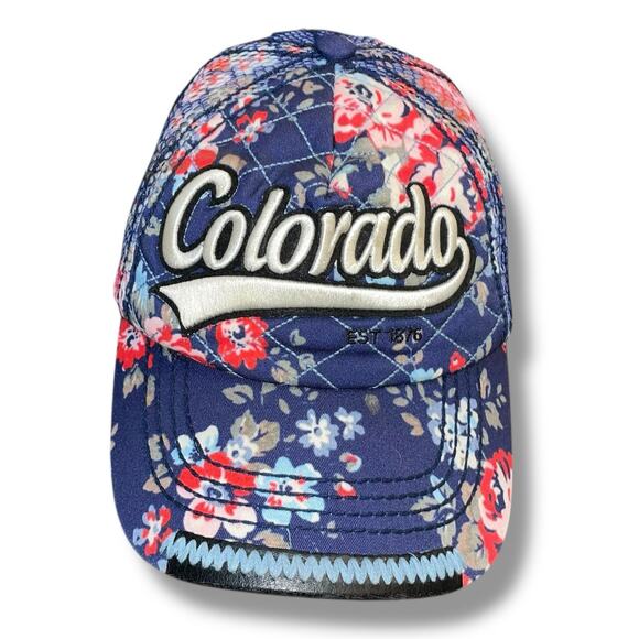 Robin Ruth Colorado Trucker Hat Cap Floral Snapback Mesh Holiday Vacation Blue - Picture 2 of 11